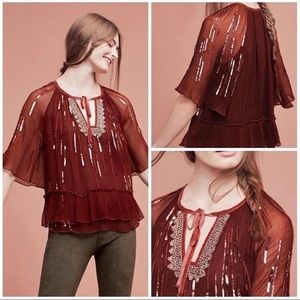 Anthropologie Floreat Canalis Top | Red, Embellished Detail